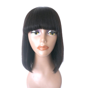 Human Hair Bob Wigs with Bangs Brazilian Yaki Machine Made Glueless Short Wigs 12inch