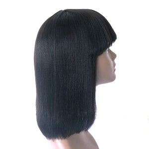 Human Hair Bob Wigs with Bangs Brazilian Yaki Machine Made Glueless Short Wigs 12inch