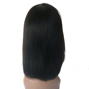 Human Hair Bob Wigs with Bangs Brazilian Yaki Machine Made Glueless Short Wigs 12inch