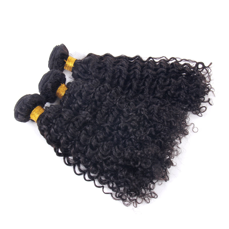 Enoya Curly Brazilian Human Hair Weave 3Bundles Natural Color Wefts