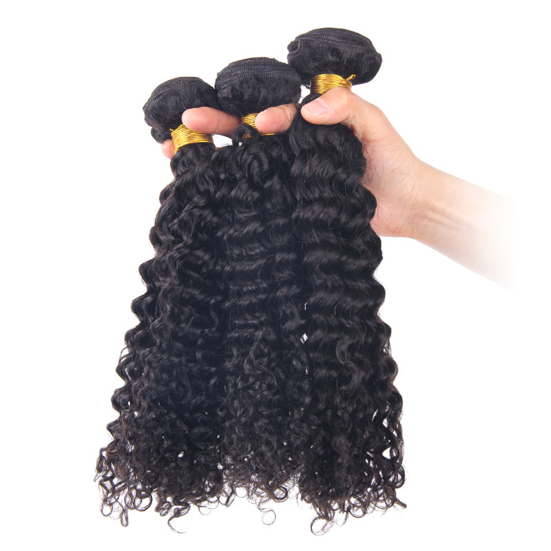 Enoya Curly Brazilian Human Hair Weave 3Bundles Natural Color Wefts