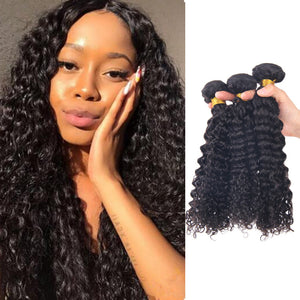 Enoya Curly Brazilian Human Hair Weave 3Bundles Natural Color Wefts